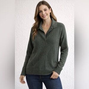 Quince Collared Knit Sweater Womens Size S Green Pullover mongolian cashmere 💯